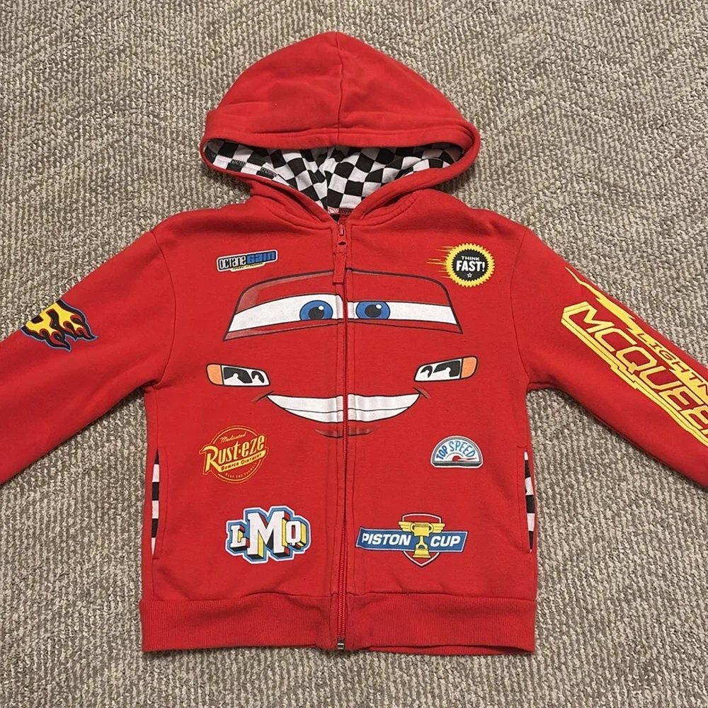 Disney Pixar Cars lightning McQueen zip up sweatshirt size 5/6 red - Picture 2 of 7